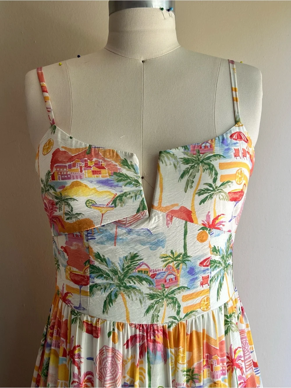 Aqua White Multi Tropical Print Maxi Dress